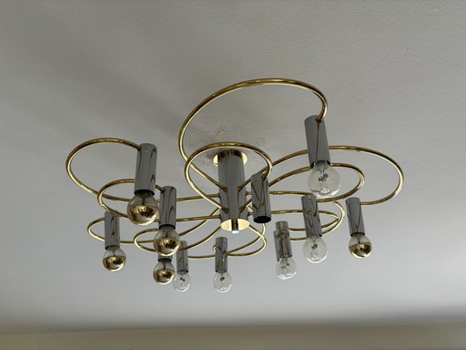 Large Flush Mount Ceiling Lamp By Gaetano Sciolari, Italy 1970’S 