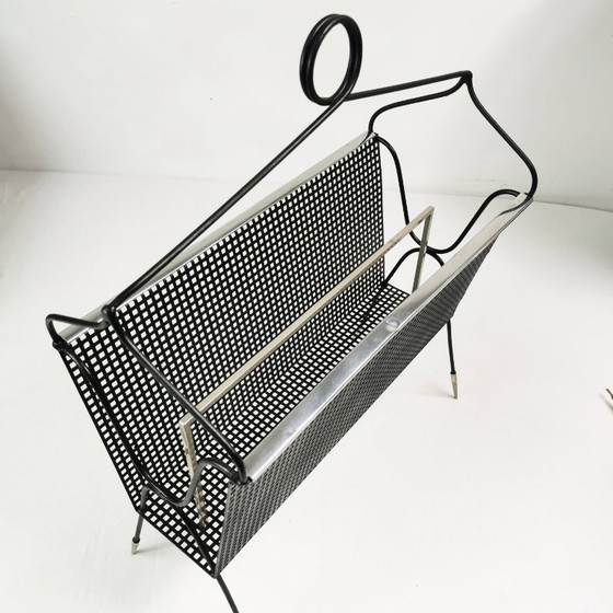Revistero calado Mid-century, Bélgica, años 50., Metal, Negro, Mid Century Modern (foto 4 de 12)