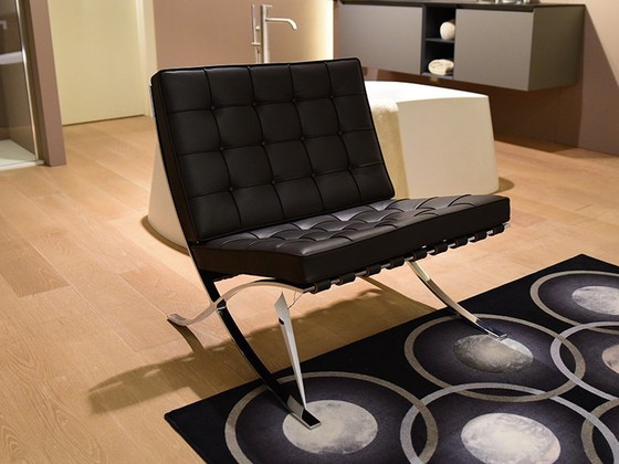 Image 1 of Knoll 2 X New- Never-Unused Barcelona Armchairs In Venezia Leder Schwarz Design L. Mies Van Der Rohe Und Lilly Reich 1929