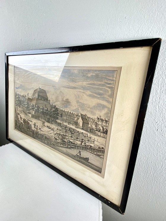 Image 1 of Acquaforte antica/vintage della chiesa di Amsterdam con cornice - Stampa architettonica/chiesa di Amsterdam in tonalità seppia d