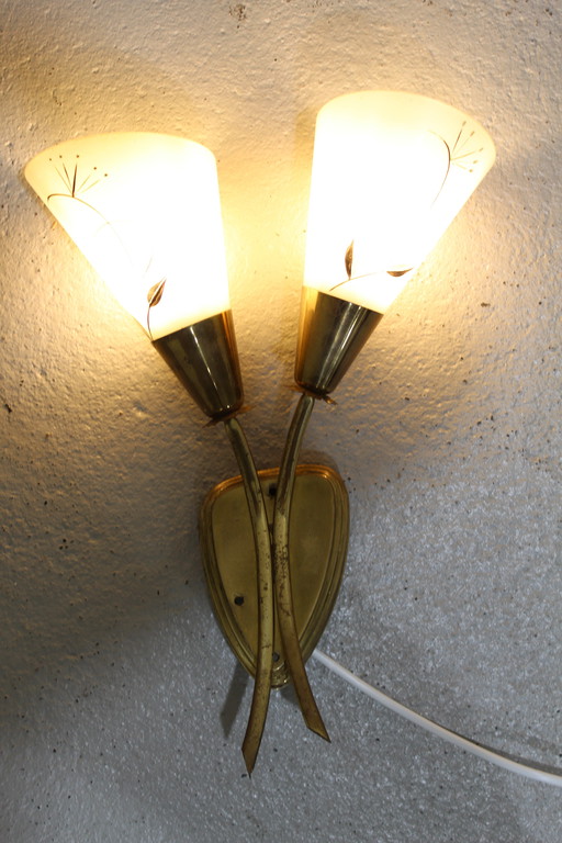 Vintage Wall Lamp - 1950s, Brass, Glass