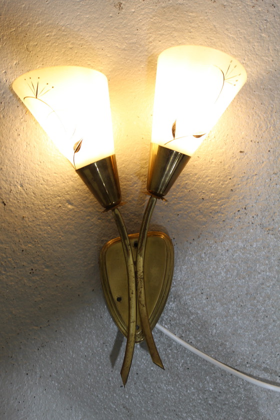 Image 1 of Vintage Wall Lamp - 1950s, Brass, Glass