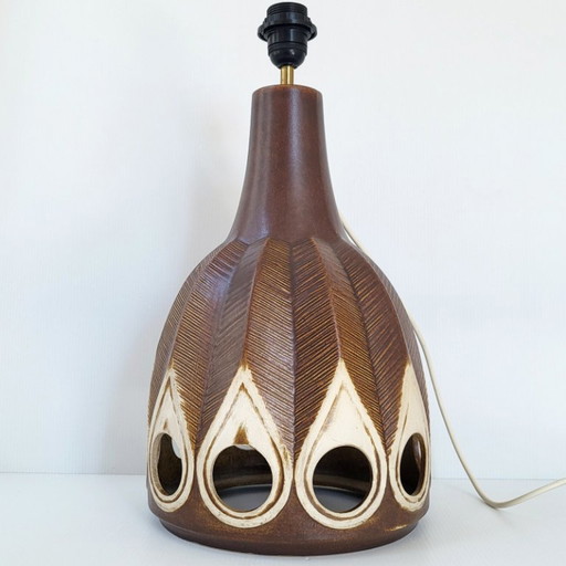 Vintage 1960s ceramic table or floor lamp with feather motif, West Germany, 1960s