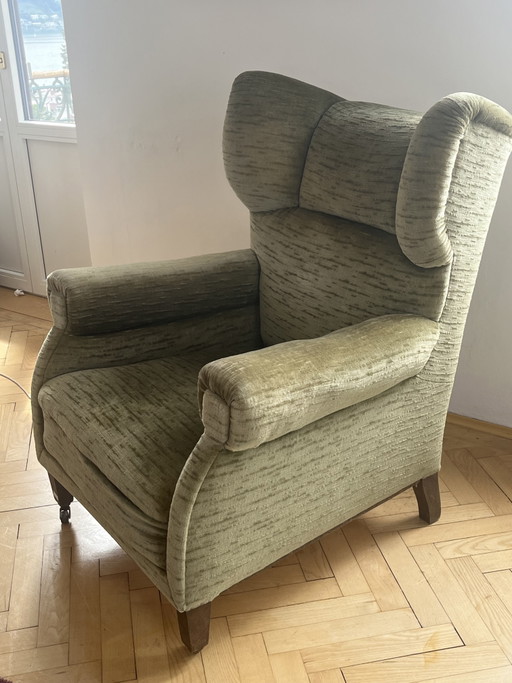 Vintage oorfauteuil – Textile, Wood