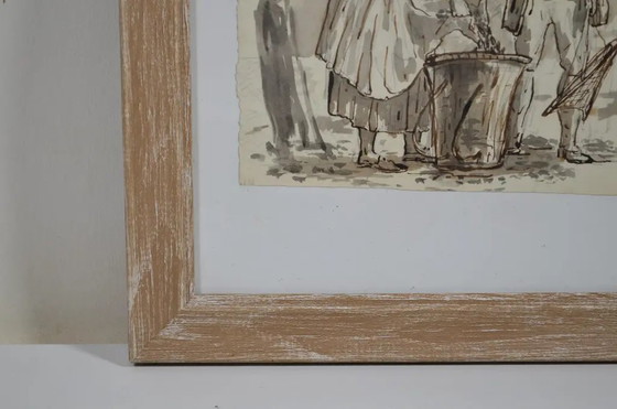Zeichnung „Fischerpaar“ der Schule des 18. Jahrhunderts – Gemälde & Zeichnungen, Paper (photo 6 of 9)