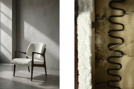 Image 1 of Vintage Mid-Century moderne Scandinavische Teak witte fauteuil Domus door Inge Andersson voor Bröderna Anderssons, jaren 1960