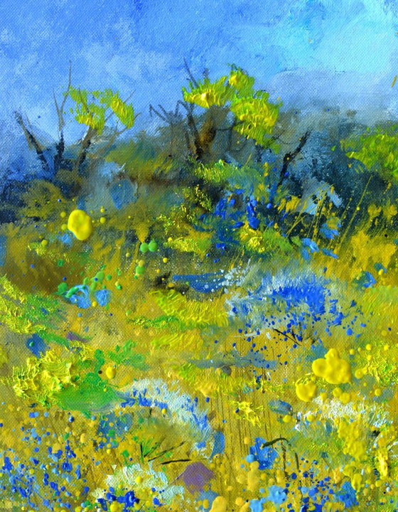 Gele en Blauwe Ummer Bloemen – Kunst, Canvas (photo 2 of 5)