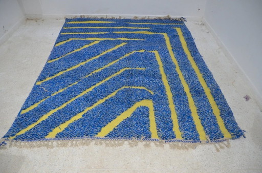 Luxe Beni Mrirt vloerkleed XXL blauw & geel – handgeweven wol (330×250 cm)