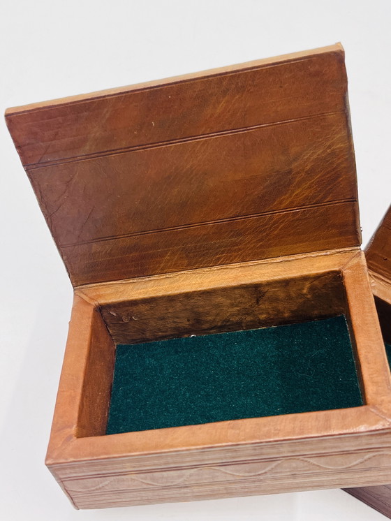 Image 1 of Set di due scatole in legno e pelle