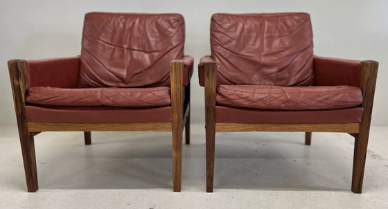Image 1 of Vintage Danish Lounge Chairs In Rosewood And Leather. 1960s.