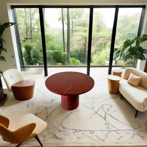 Table basse design en marbre Rosso Levanto Mid Century