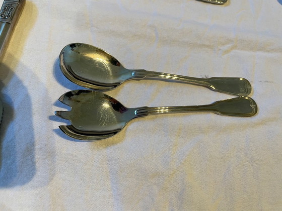 Image 1 of Bestekset Solingen deels verzilverd 6-persoons, 47-delig, Christofle Albi dessertvorkjes 6-delig, Waring & Gillow taartschep