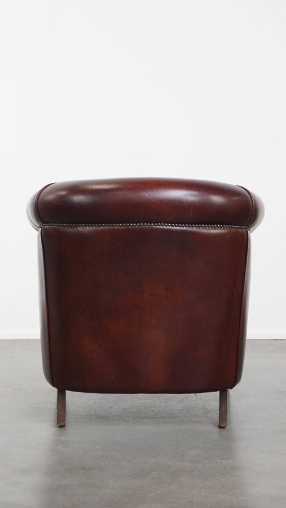 Image 1 of Sedia club in pelle di vacchetta in stile inglese con cuscino di seduta fisso