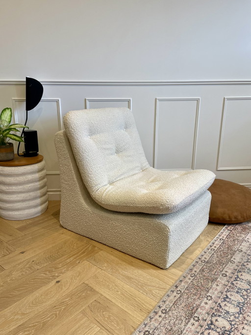 Chaise lounge vintage - tela bouclé color crudo - años 70
