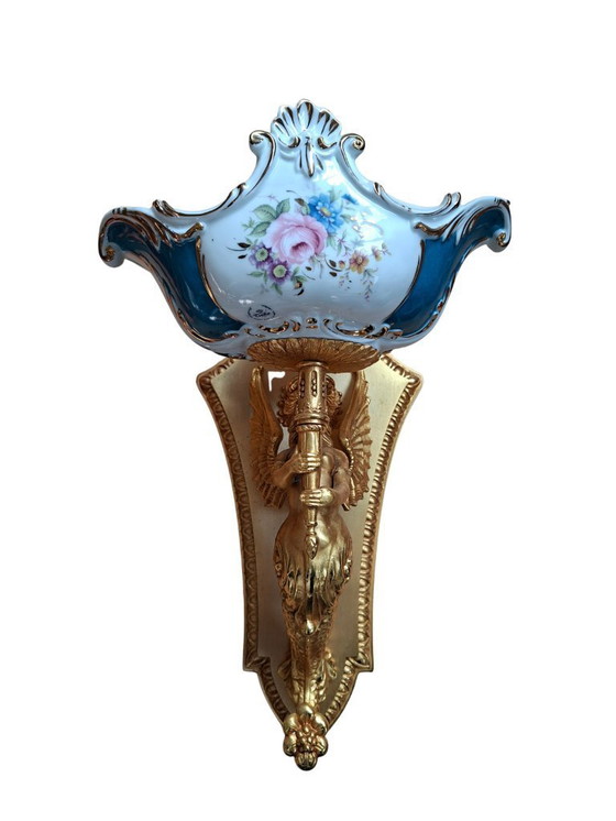 Image 1 of EXCLUSIVE SET: 8 "F.B.A.I. & TICHE" Wall Lights – Gold-Plated Brass and Cobalt Blue Porcelain