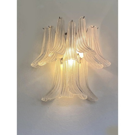 Image 1 of Moderne wandlampen "Selle" van Murano-glas in Mazzega-stijl met diamantgeslepen transparantie — Set van twee