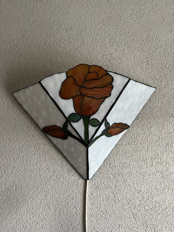 Image 1 of Vintage grote Tiffany wandlamp met rozenmotief