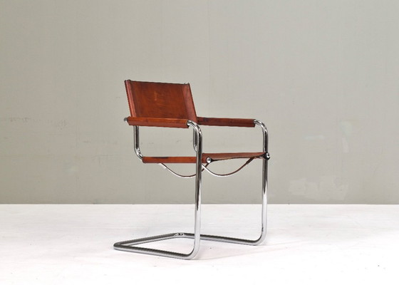 Image 1 of Chaise Mart Stam S34 en chrome et cuir selle par Fasem – années 1970