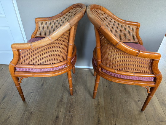 Image 1 of 4 vintage Giorgetti webbing faux bamboo dining chairs