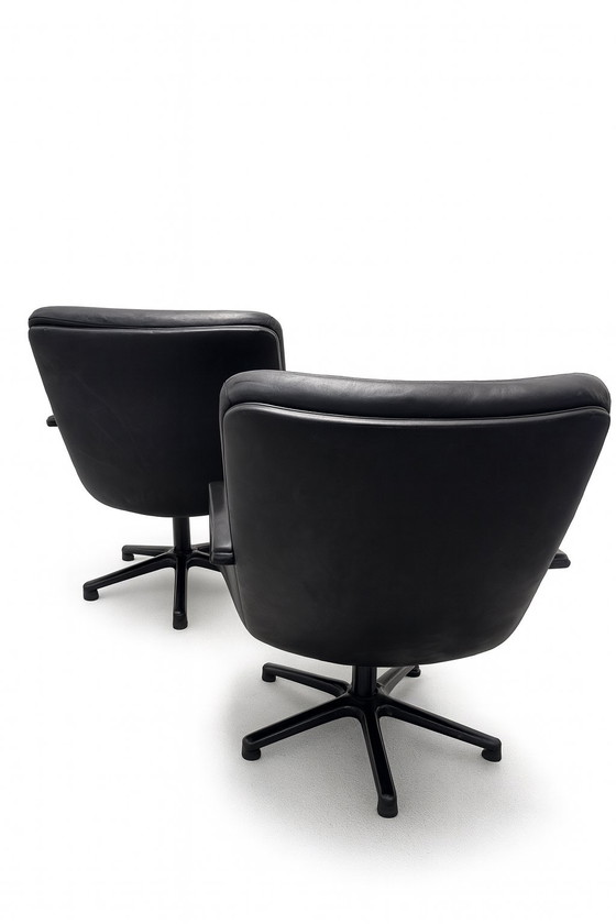 Image 1 of 2 Geoffrey Harcourt F141 chairs in black leather