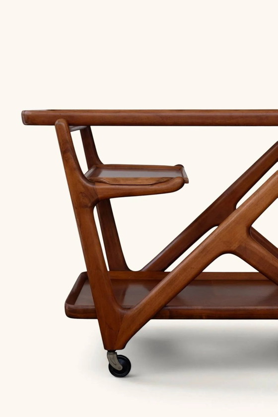 Desserte de Cesare Lacca pour Cassina, années 1950. – Bois, Verre, Vintage (photo 4 of 15)