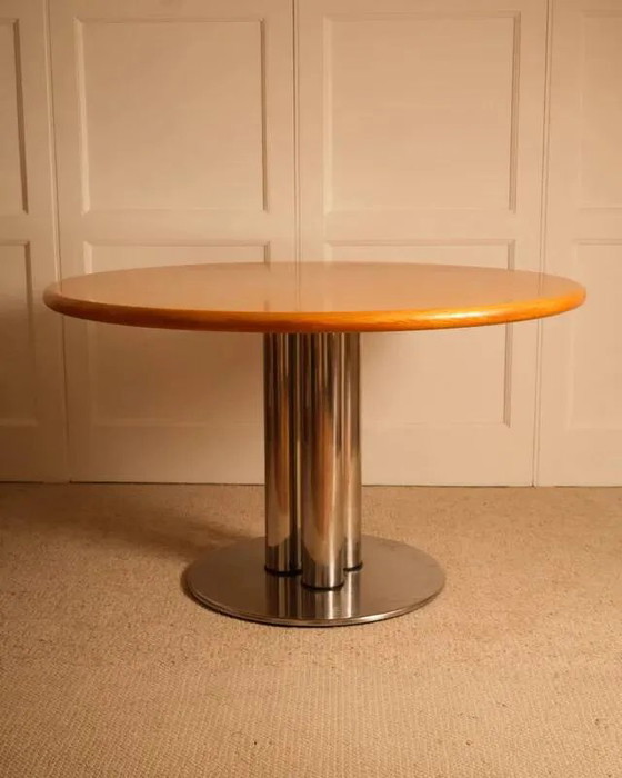 Table de salle à manger circulaire – Tables de salle à manger, Wood, polished steel (photo 8 of 8)