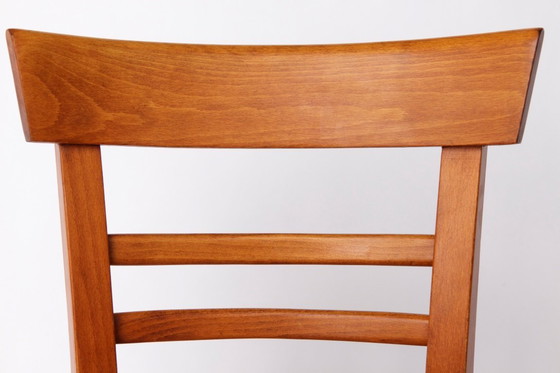 Image 1 of Vintage Beechwood Chair with Yellow Faux Leather Seat – 1960s/1970s German Mid-Century Modern