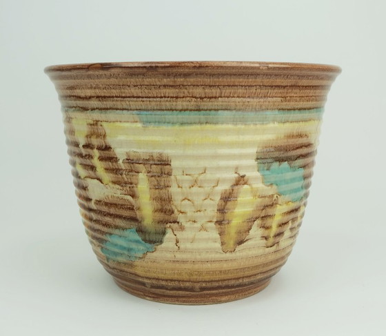 Image 1 of rare grand pot de fleurs art déco PLANT POT années 1930 en céramique dumler breiden goutte à goutte modèle 130/26