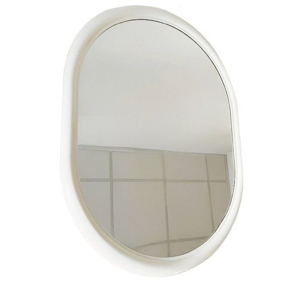 Image 1 of Vintage space age spiegel ovaal crème wit kunststof 1970's