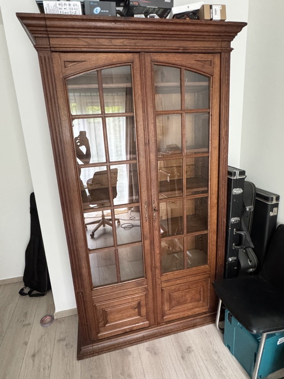 Image 1 of Librería antigua de roble macizo con puertas de cristal – 217 cm – 6 estantes ajustables