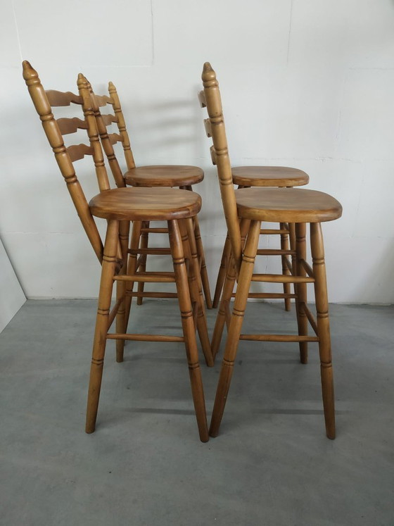 Image 1 of Set Van 4 Jaren Vintage 70 'Farmhouse Style' of Brutalist Style Barkrukken
