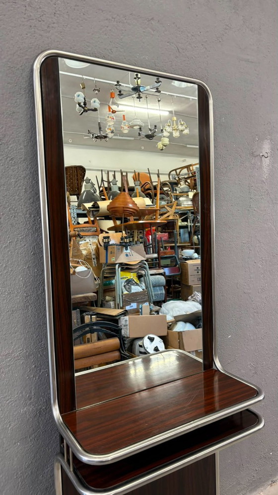 Image 1 of Mid-Century Modern Chrome & Rosewood Wall Console with Mirror, 1970s, Italian