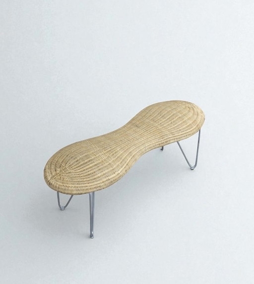 IKEA Peanut bench made of wickerwork Sweden 1980s.