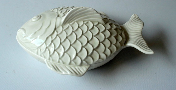 Image 1 of Raro piatto da burro a forma di pesce - porcellana bianca - vaso da pesce - Fitz e Floyd