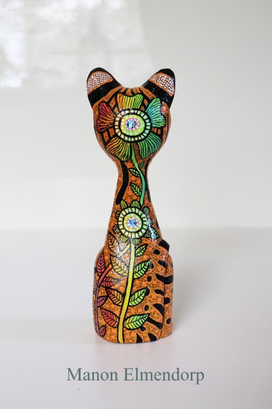 Original Hand-Painted Figurine "Serval Cat" New Art, Sculpture, Other, Green (photo 3 of 5)