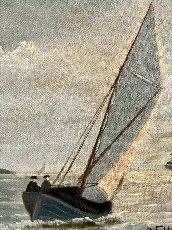 Vintage Signed Sailing Ship Seascape Oil Painting – Paintings & Drawings, Canvas (photo 9 of 13)