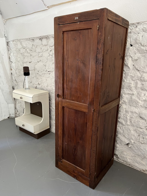 Old wooden school checkroom