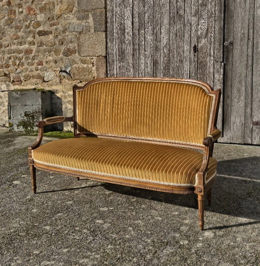 French Antique green Velvet Sofa - Solid Wood Lounge Seater-Claude Sené Style - Louis XVI-late 1900th