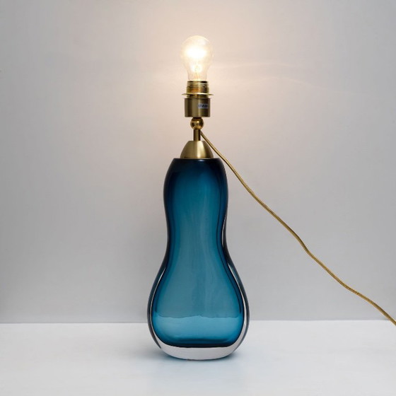 Pair Of Italian Mid-Century Blue Murano Sommerso Glass Table Lamp – Murano Glass (photo 4 of 7)