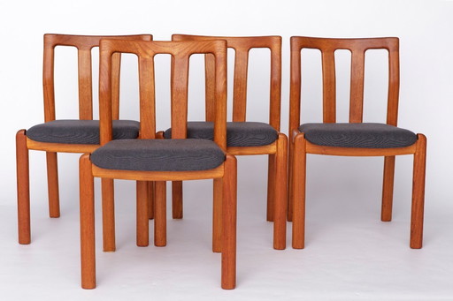 Set of 4 Teak Dining Chairs by Dyrlund, 1960s Danish Mid-Century Modern, Restored & Reupholstered in Dark Grey Fabric