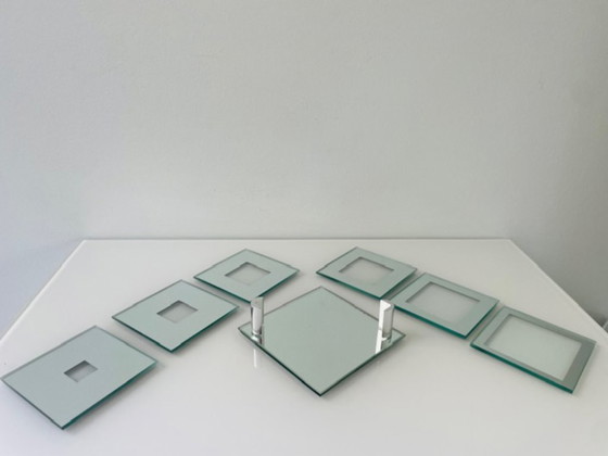Image 1 of Vintage mirrored coaster set with holder