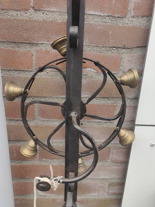 Doorbell with wheel, front doorbell, wall bell with 6 brass bells