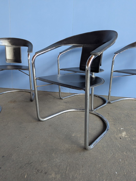 Image 1 of 6 chaises design vintage italien - Chrome et cuir