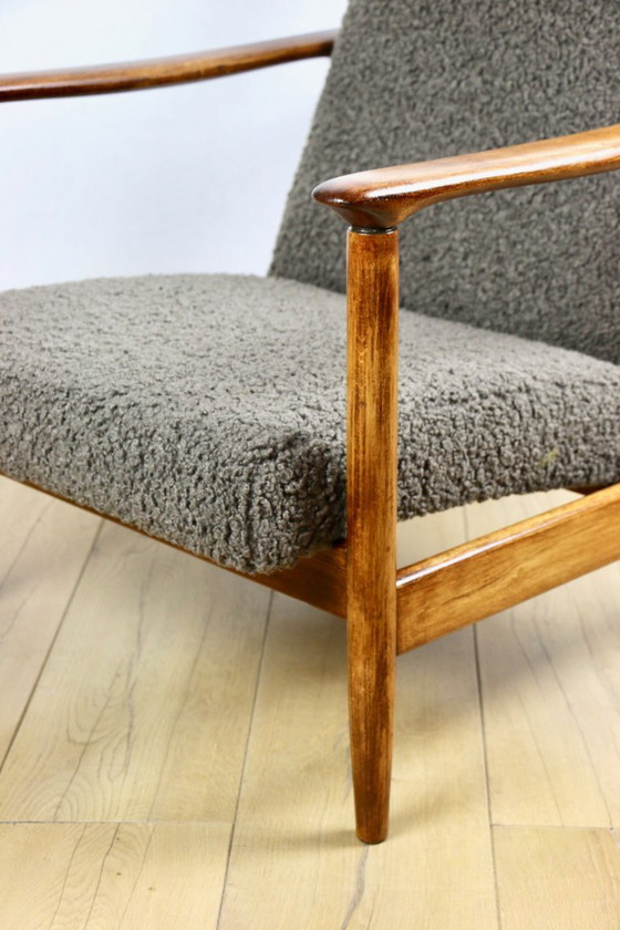 Image 1 of Sessel GFM-142, Entwurf von Edmund Homa aus den 70er Jahren, dicker Bouclé-Stoff in Braun-Schokoladenbraun – 2 Stück verfügbar