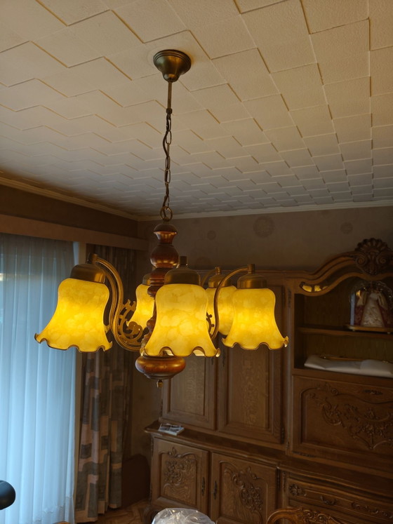 Lustre vintage à 6 bras – Luminaires, Verre, Métal (photo 5 of 7)
