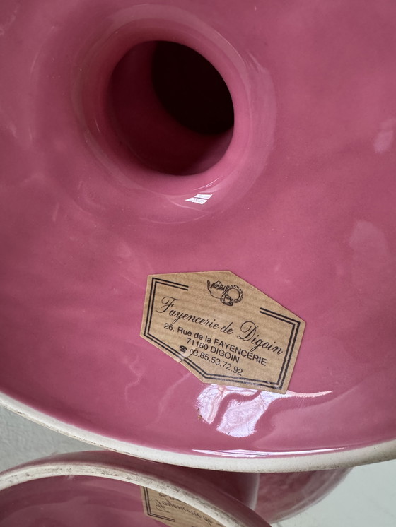 Image 1 of Grande coupe sur pied faïence Digoin rose