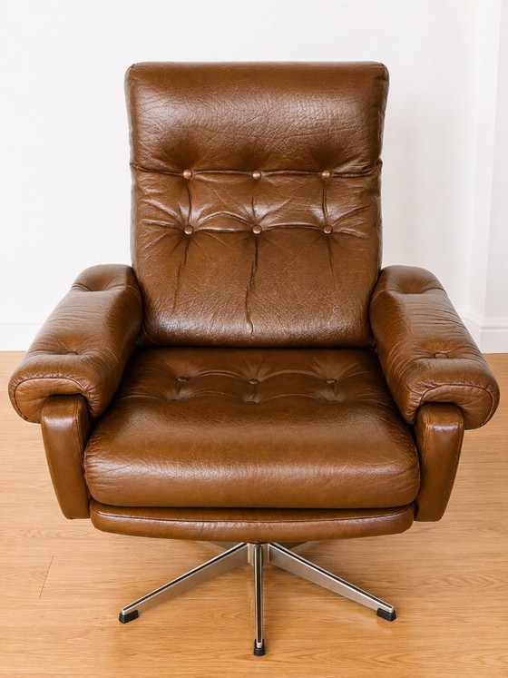 Vintage Danish Mid Century Leather Swivel Chair 1970s – Armchairs (photo 10 of 14)