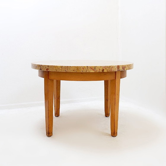 Image 1 of Round wooden coffee table with an Aleppo breccia marble top
