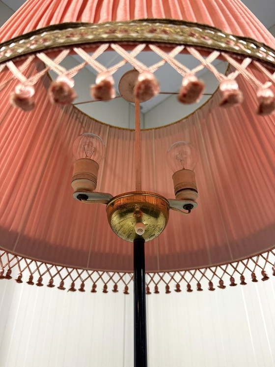 Image 1 of Austrian brass floor lamp with pleated lampshade 1940-50s