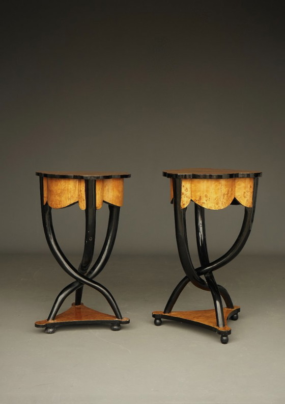 Decorative Italian Burl and Birch Wood Side Tables. 1950s (photo 2 of 13)